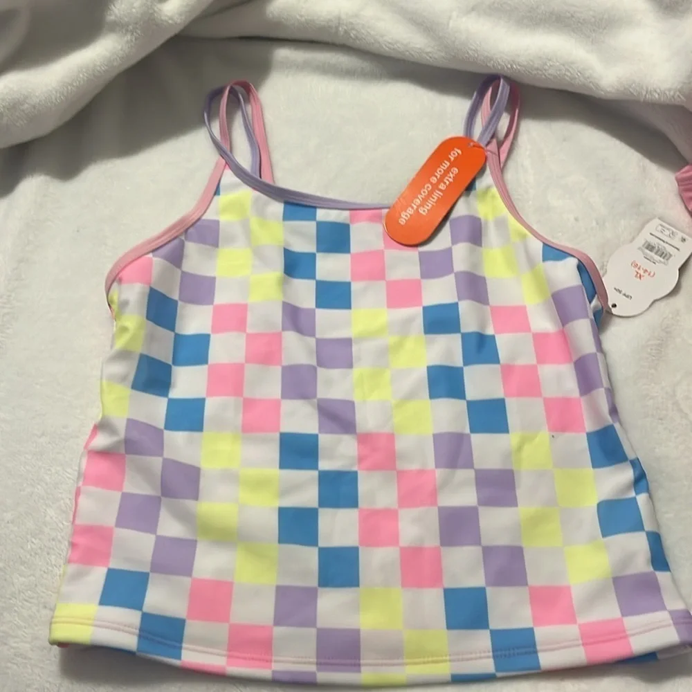New Wonder Nation Girls' Strappy Tankini Swimsuit UPF 50 2-Piece Size XL 14-16